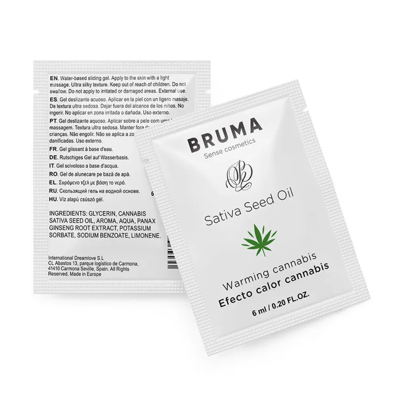 Gel lubrifiant thermique chauffant sensuel cannabis aromatique huile graines texture non collante format compact six millilitres nomade intense