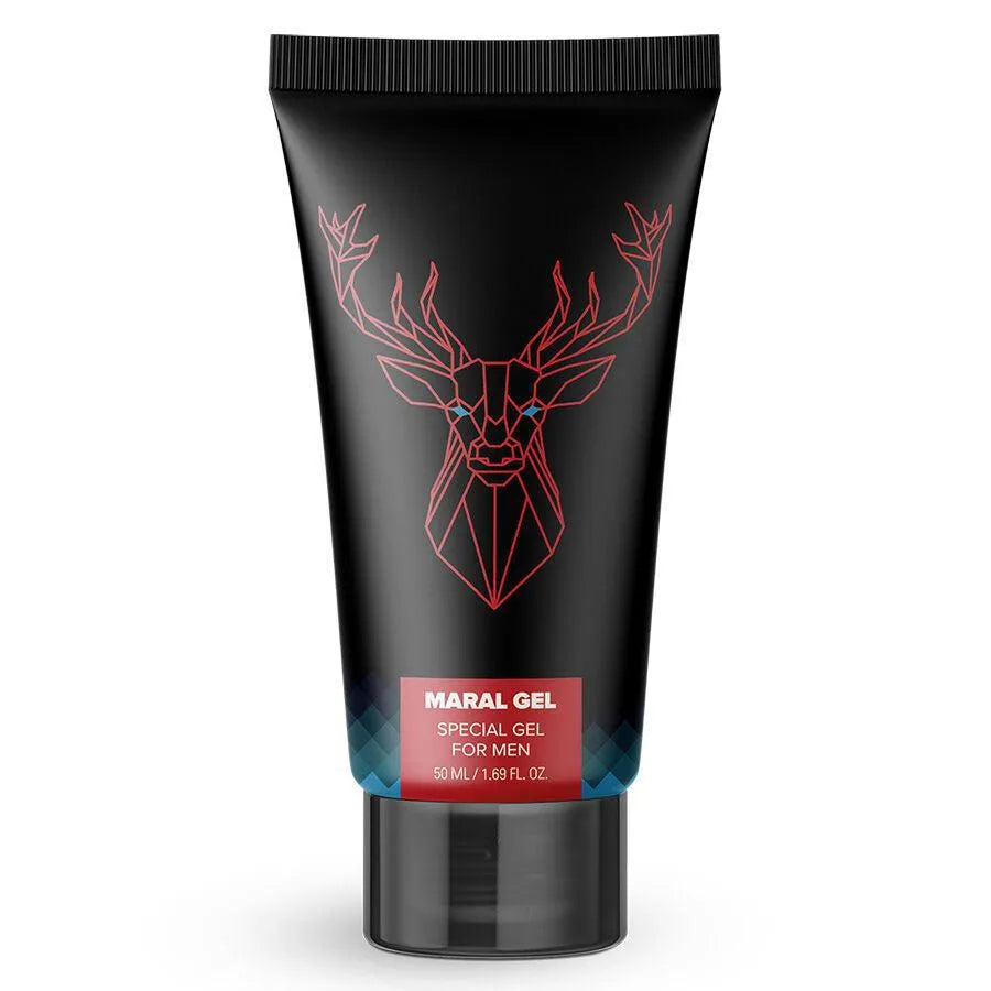 Tube noir de Maral Gel avec dessin de cerf rouge, gel naturel pour érection masculine, 50 ml, effet rapide et durable.