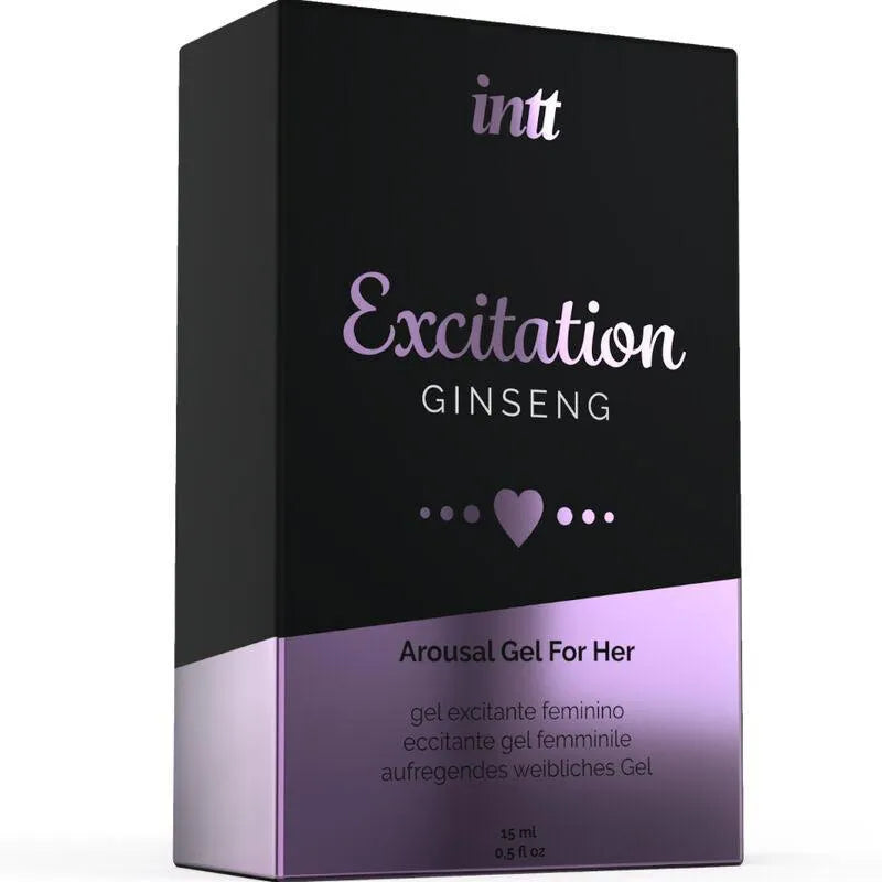 Gel stimulant clitoridien au ginseng 15ml, flacon compact noir et violet, intensité et sensibilité accrues.