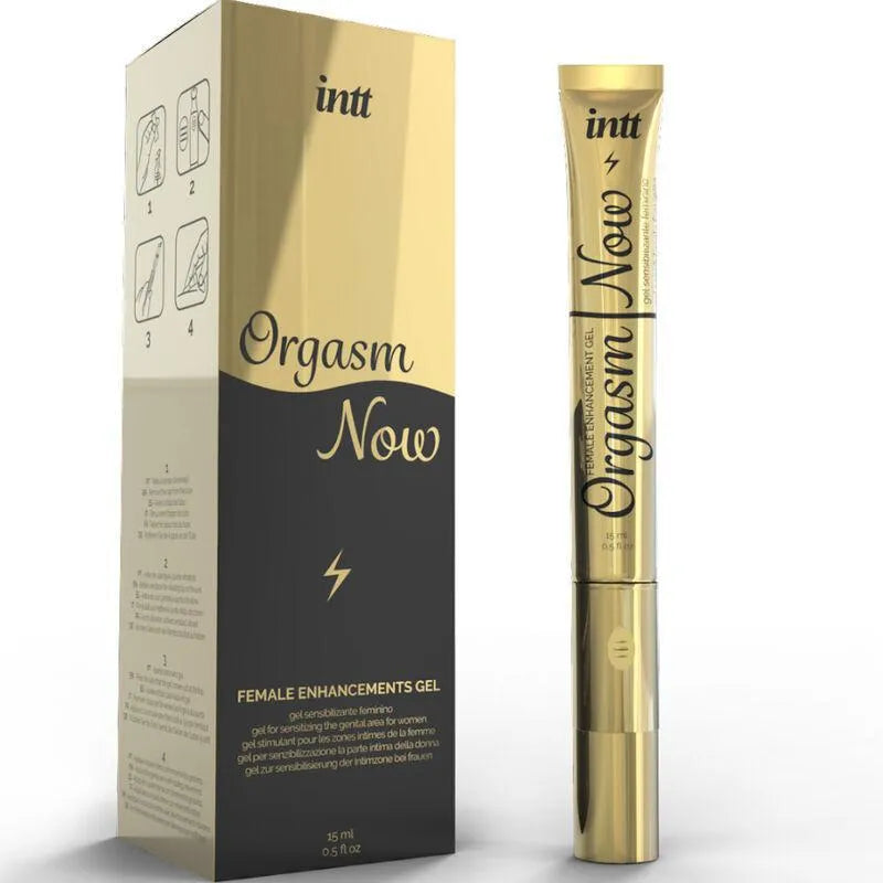 Gel stimulant clitoridien avec applicateur vibrant doré, tube élégant 15ml, boîte assortie, double stimulation chauffante.