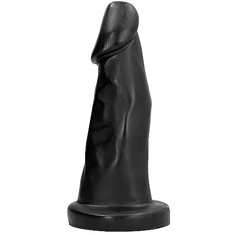 Gode noir ergonomique en PVC hypoallergénique, courbes légères, 23cm, compatible lubrifiants, étui transparent inclus.