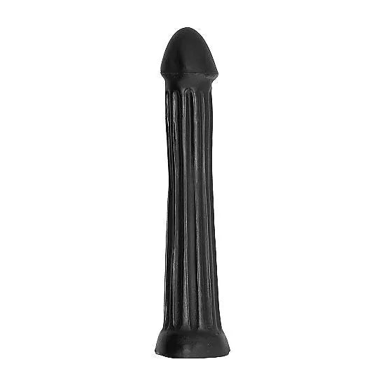 Gode noir rainuré ergonomique en PVC, 31cm, résistant à la chaleur, compatible lubrifiants silicone, design discret.
