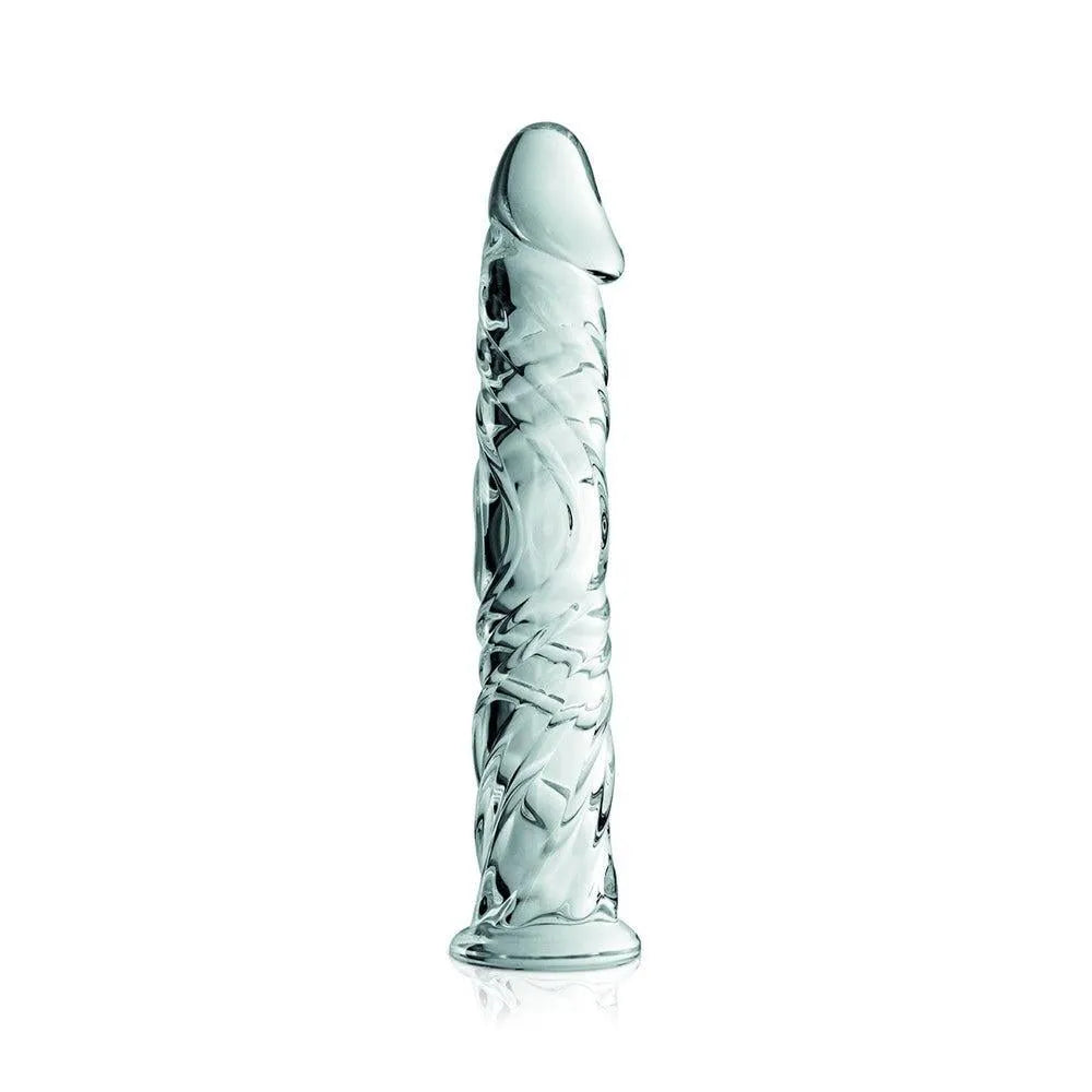 gode anal verre transparent veiné gland réaliste seize centimètres diamètre trois chauffable refroidissable sensations intenses hygiénique nettoyable pochette velours