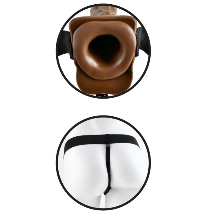 Gode ceinture creux réaliste 7 pouces marron, harnais ajustable noir, design ergonomique, sans phtalates.