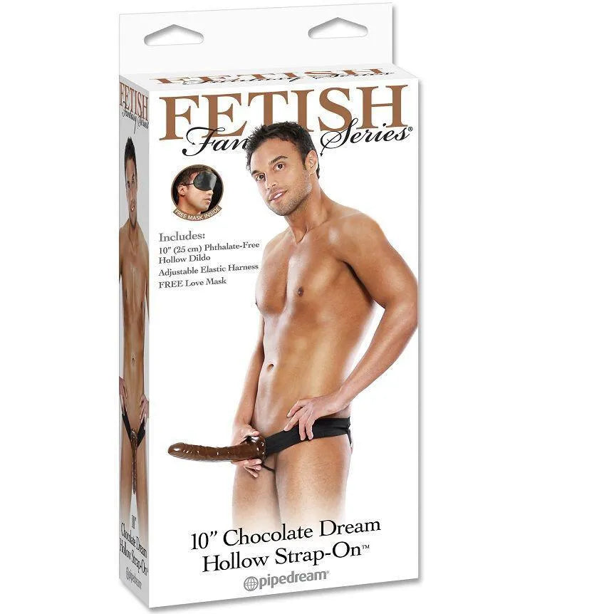 gode ceinture creux chocolat rêve 25cm sans phtalates harnais élastique ajustable confortable intime satisfaction hommes femmes couples masque satiné