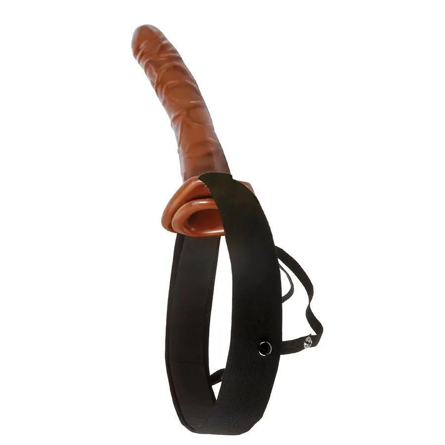 Gode ceinture creux chocolat 25cm, harnais élastique ajustable, sans phtalates, pour couples, intime et confortable.