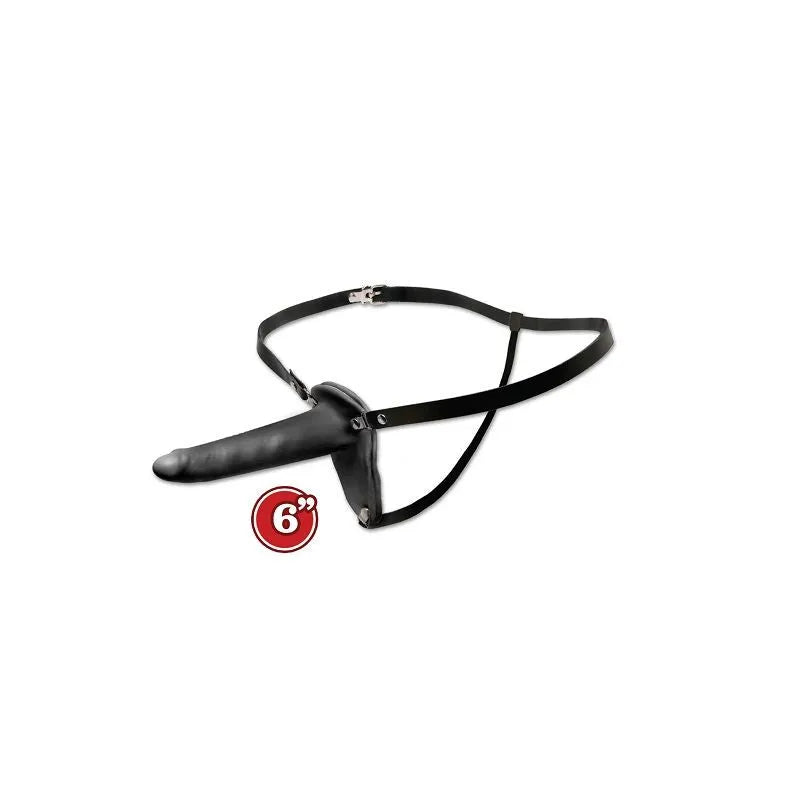 Gode ceinture noir PVC 15 cm, harnais vinyle réglable, pointe effilée pour insertion facile, débutant, sans phtalates.
