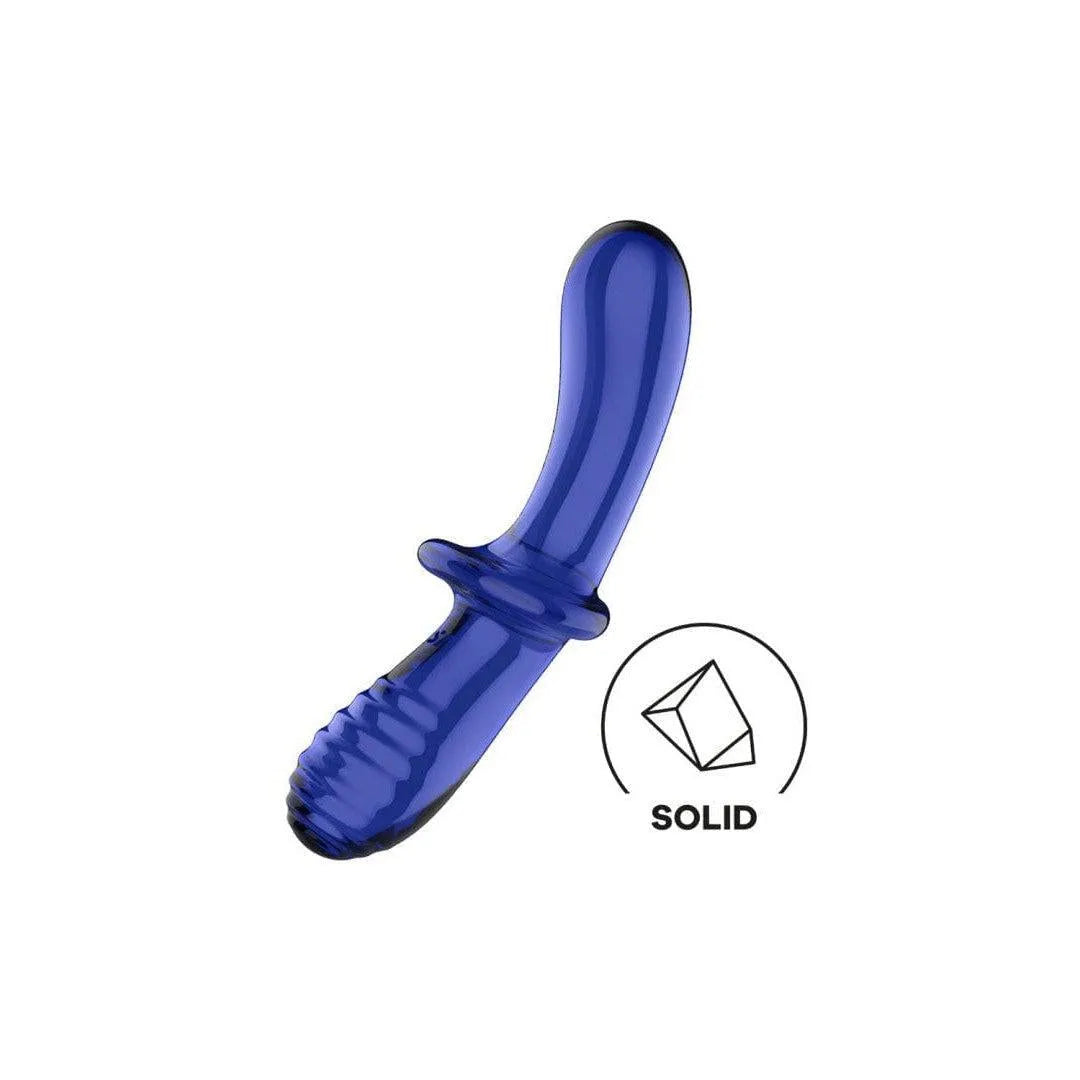 gode verre borosilicaté bleu polyvalent léger résistant températures chaudes froides unisexe réversible stimulation vaginale clitoridienne anale base large