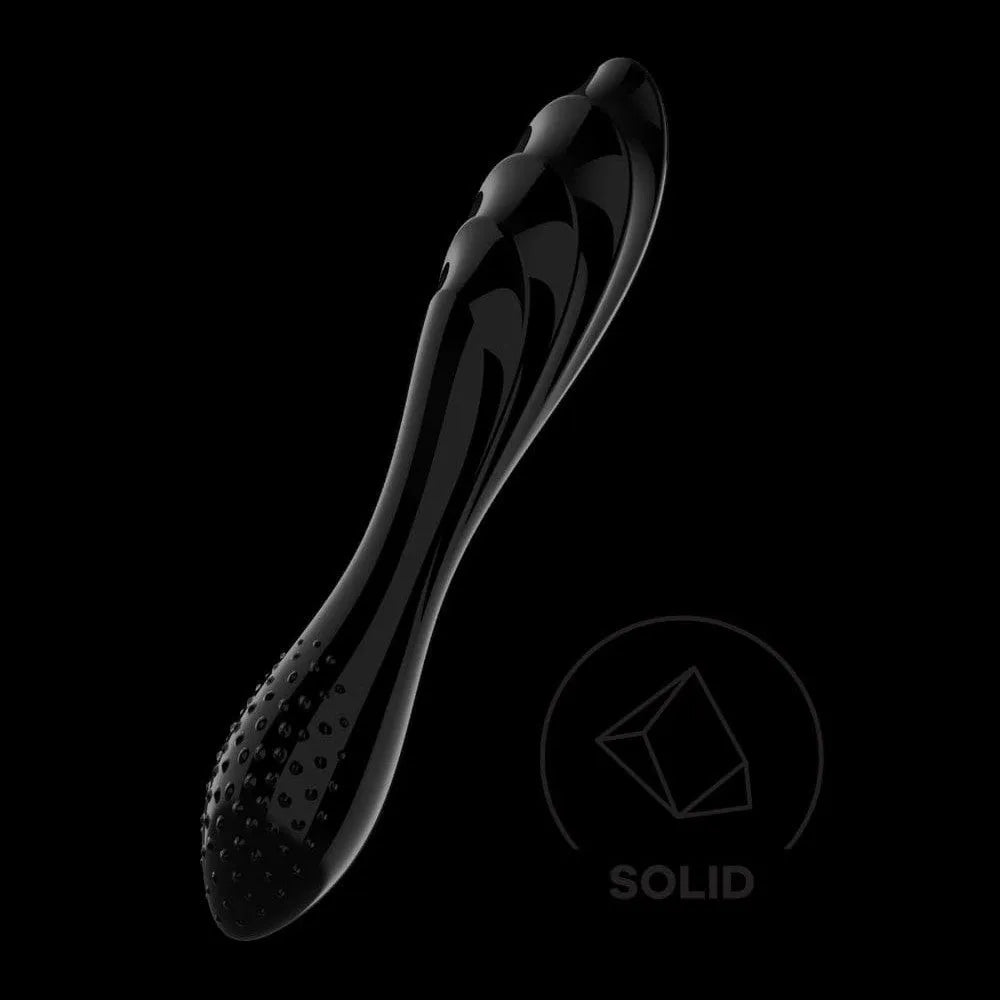 Gode Verre Borosilicate Noir Élégant Luxueux Stimulation PointG Double Surfaces Texturées Vaginal Anal Unisexe Température Chaud Froid Résistant Durable Précis