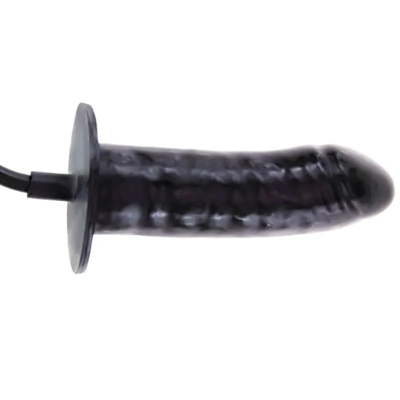 Gode gonflable noir en latex, forme réaliste, avec pompe manuelle pour ajustement taille, idéal pour plaisir intense.