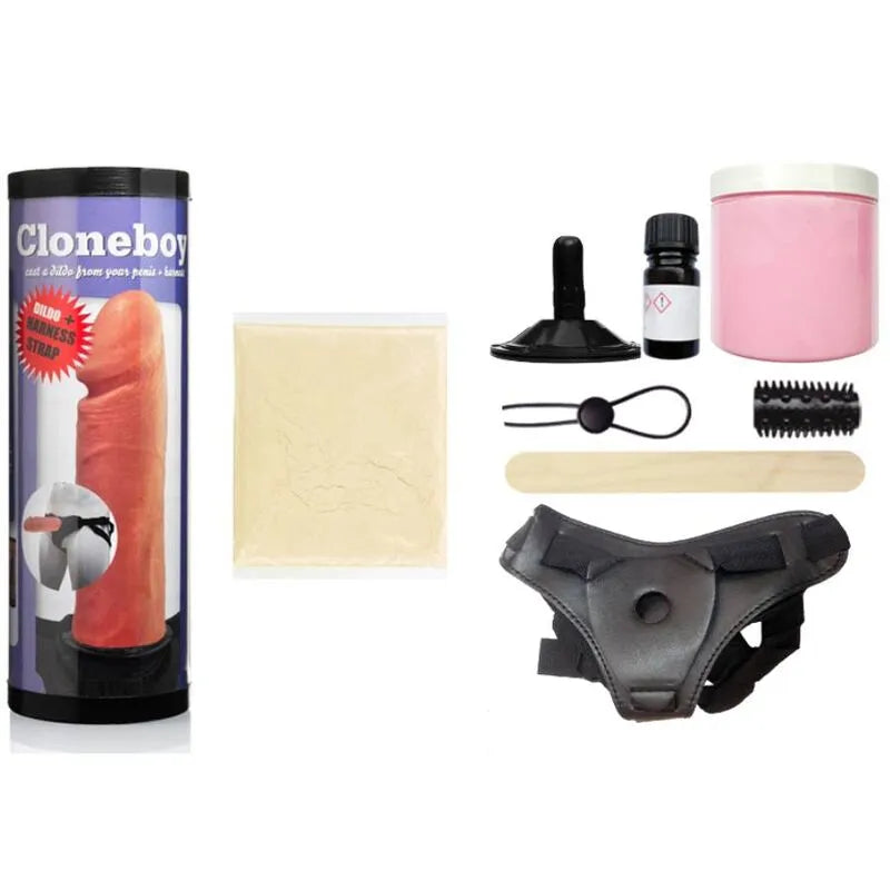 Gode harnais personnalisable Cloneboy, kit moulage algues naturelles, accessoires inclus, couleur chair, testé médicalement.