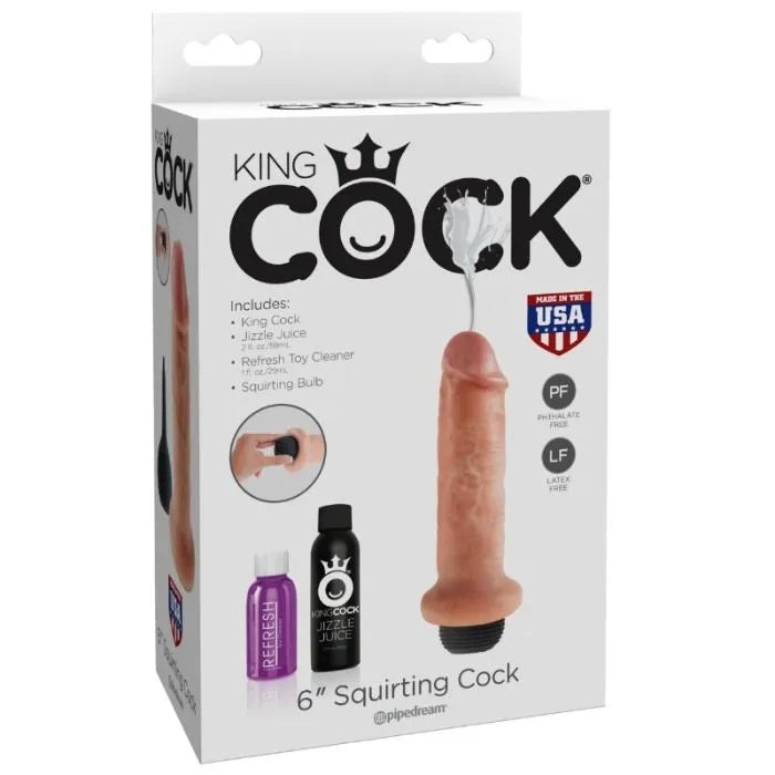 Gode éjaculateur réaliste 15 cm, texture veines, couleur chair, hypoallergénique, sans phtalates, ampoule pressable.