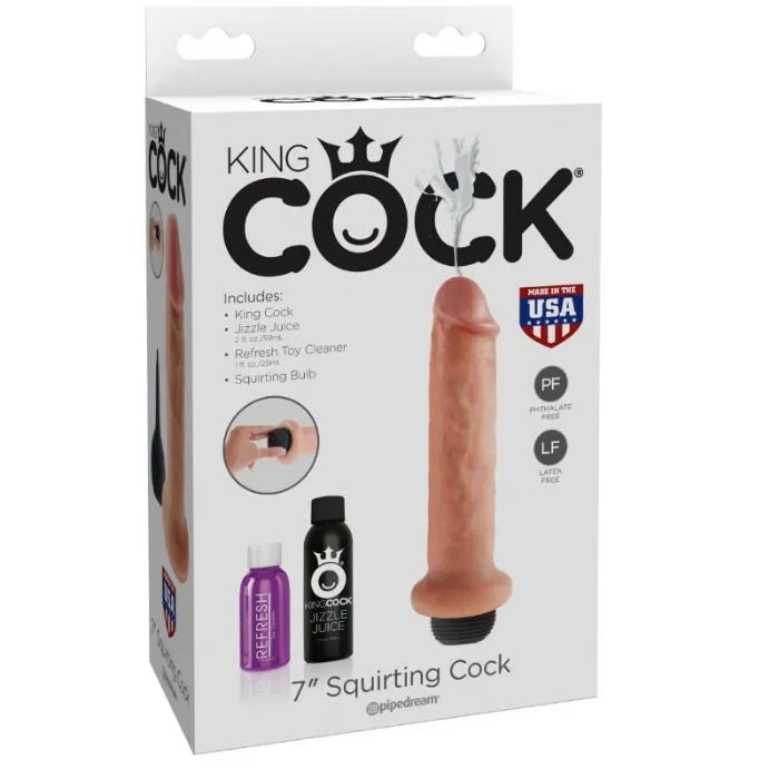 Gode éjaculateur réaliste 17,8 cm, couleur chair, hypoallergénique, sans phtalates, avec ampoule pressable, emballage inclus.