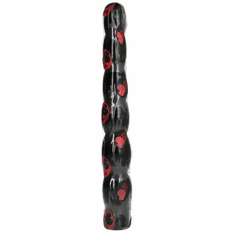 Gode ondulé noir texturé en silicone souple, 32cm, ergonomique et flexible, pour plaisir anal et vaginal.