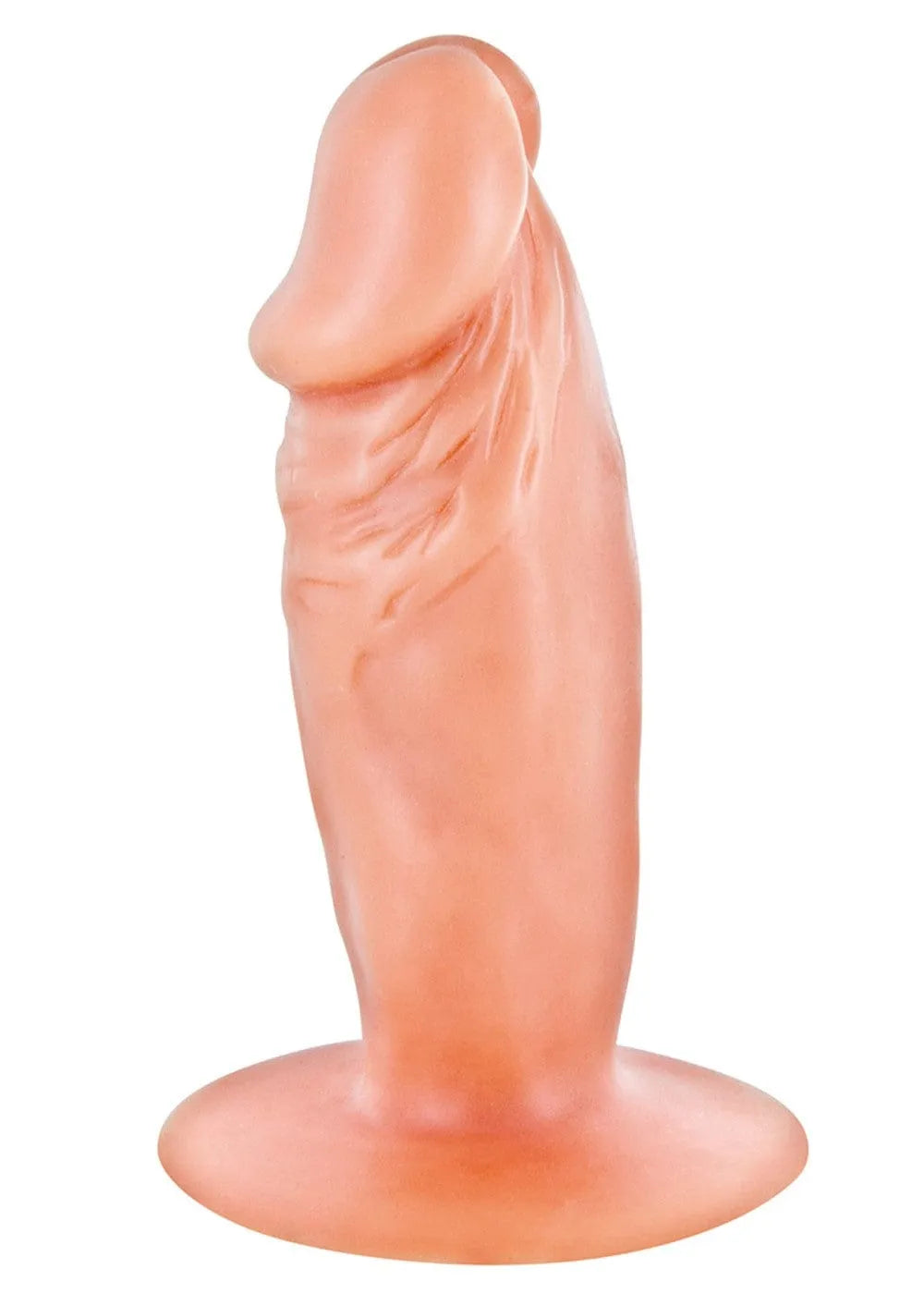 Gode réaliste beige avec texture souple, ventouse puissante, forme ergonomique, 11,9 cm de long, 3,4 cm de diamètre.