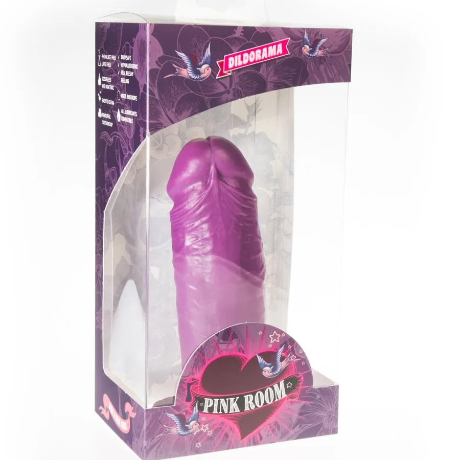 Gode réaliste rose avec ventouse, texture peau sensible, emballage transparent, hypoallergénique, fixation robuste.