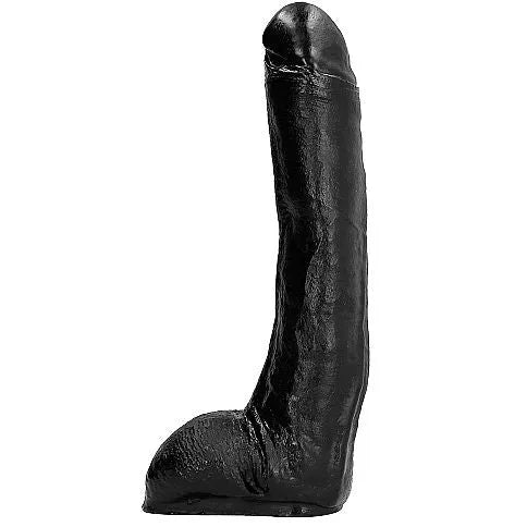 Gode réaliste noir en PVC flexible avec texture douce, détails réalistes et testicules, longueur 29 cm, hypoallergénique.