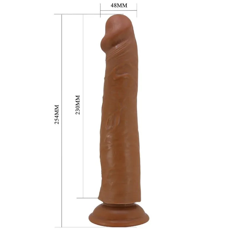 Gode réaliste marron avec ventouse, texture peau, tête généreuse, flexible, vertèbres internes, 25 cm, TPR étanche.