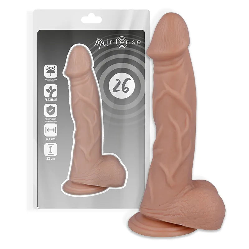 Gode réaliste beige avec ventouse, texture peau naturelle, en PVC hypoallergénique, fixé sur surface lisse.