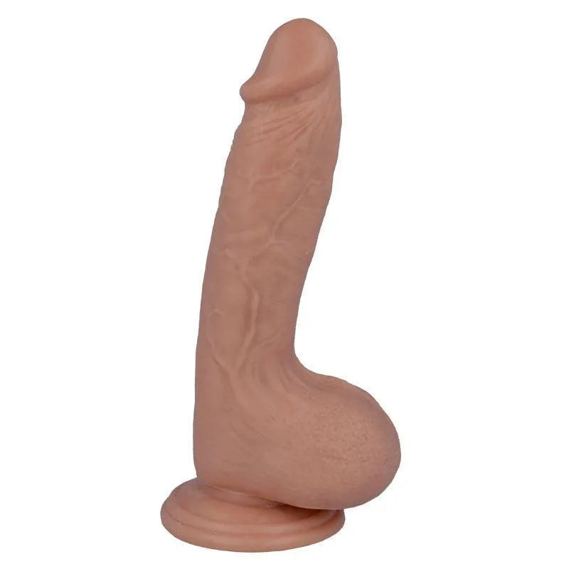 Gode réaliste beige hypoallergénique avec ventouse, texture douce et soyeuse, pour sensations authentiques et mains libres.