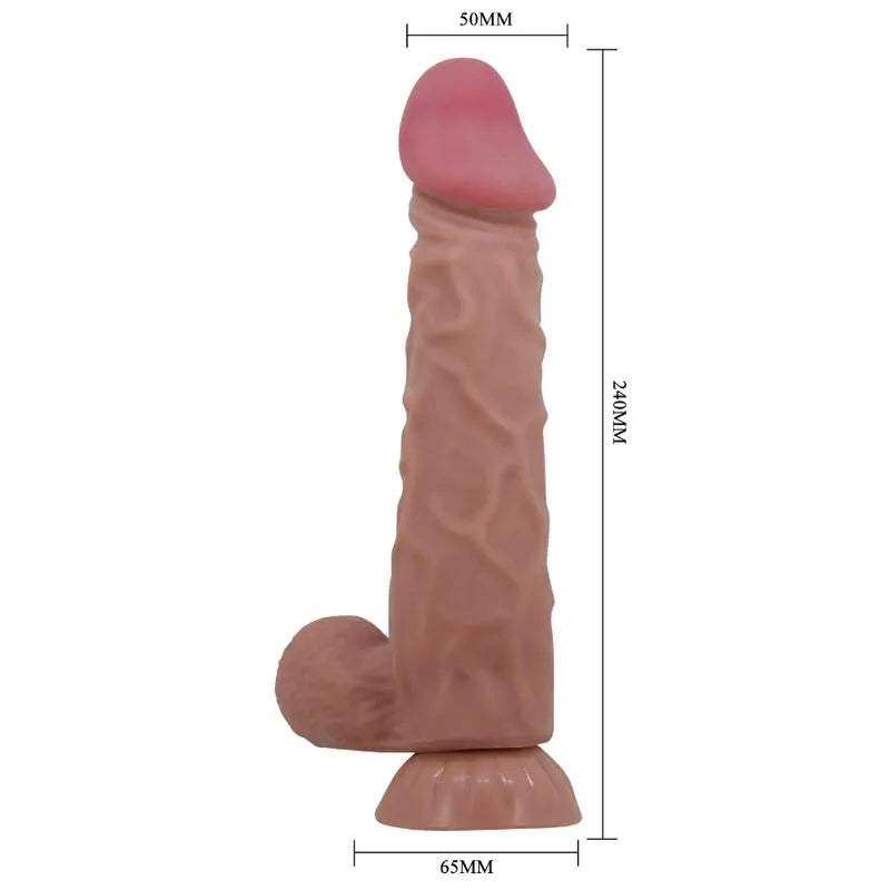 Gode réaliste marron avec ventouse, texture veineuse, TPR souple, fixation puissante, étanche, 240mm de hauteur.