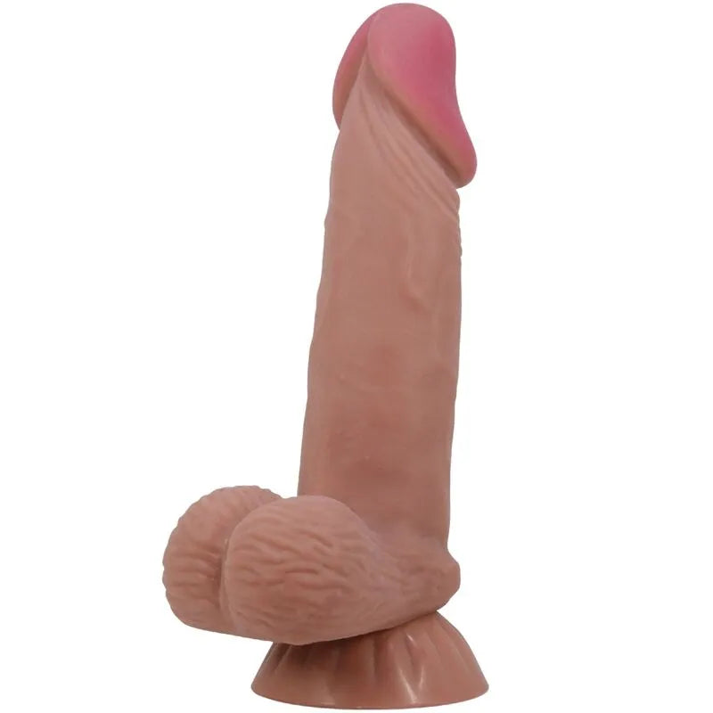 Gode réaliste beige ventouse puissante TPR peau coulissante veinée, forme anatomique, étanche, hygiénique, durable.