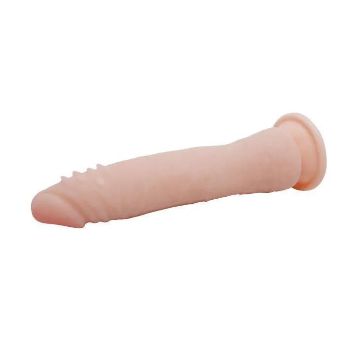 Gode réaliste TPR beige, 20 cm, texture striée, système vertébré flexible, étanche, stimulation intense, hygiénique.