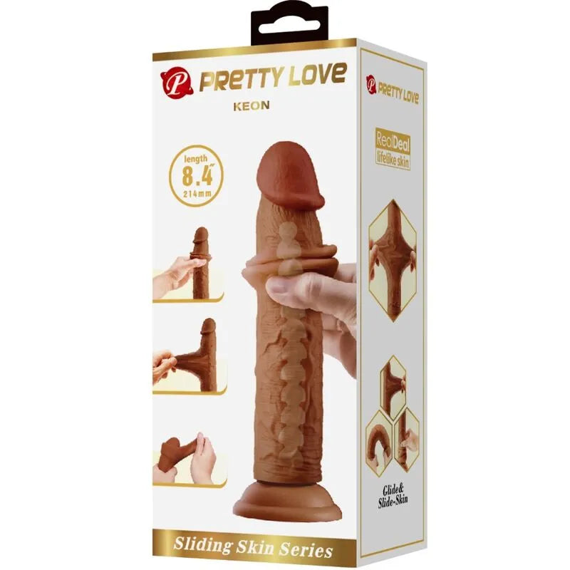 Gode réaliste TPR marron avec ventouse, texture détaillée, sur emballage blanc avec illustrations d'utilisation.