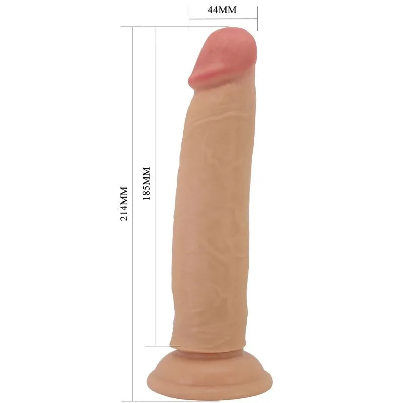 Gode réaliste TPR avec ventouse, texture peau, couleur chair, tête généreuse, noyau flexible, 214mm, fixation étanche.