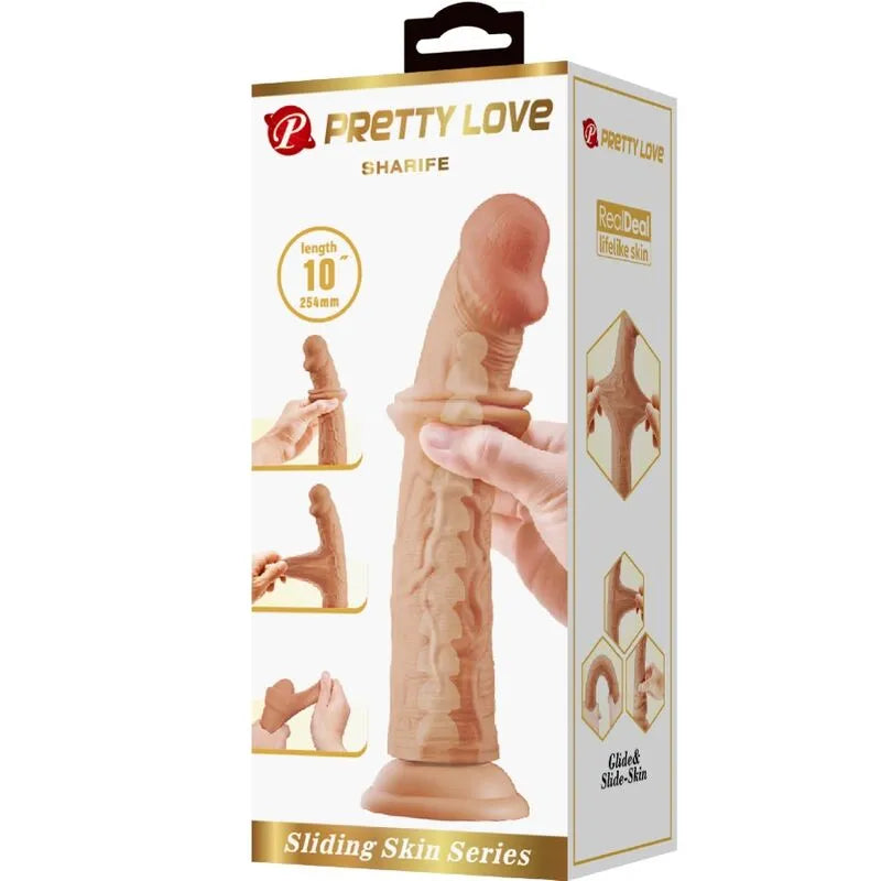 Gode réaliste TPR avec ventouse, texture peau souple, vertébré flexible, couleur chair, sur fond blanc.
