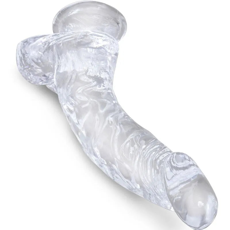 Gode réaliste translucide avec ventouse, veiné, tête sculptée, flexible, en TPE hypoallergénique, sans phtalates.
