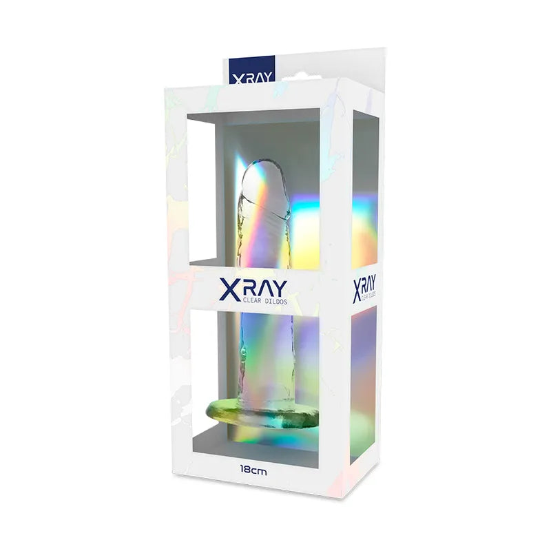 Gode réaliste transparent avec harnais, texture veineuse, ventouse puissante, gel hypoallergénique, 18 cm.