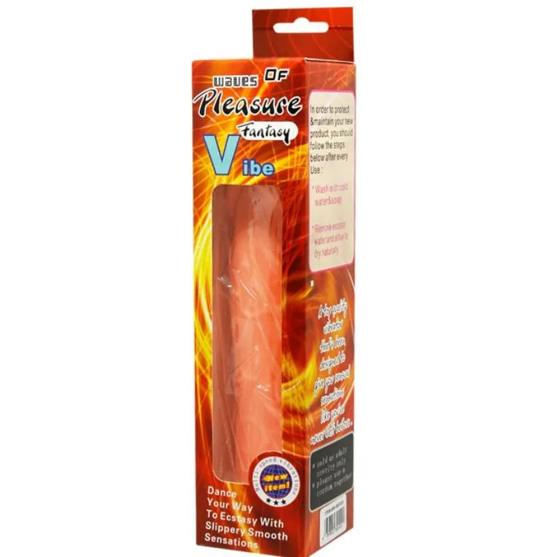 Gode réaliste ventouse 19,8 cm veiné, couleur chair, PVC souple, fixation puissante, compatible harnais, emballage rouge.