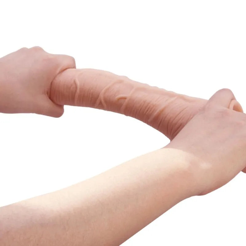 Gode réaliste courbé TPR marbré, ventouse puissante, stimulation point G, texture douce, ergonomique, 270mm x 50mm.