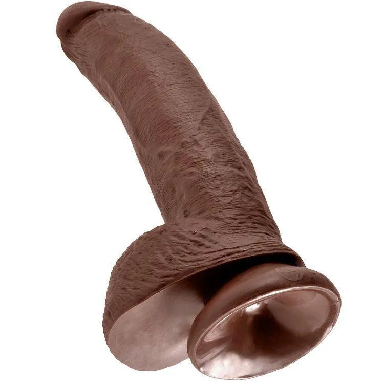 Gode réaliste marron ventouse hypoallergénique, texture veinée, forme anatomique, fixation puissante, sécurité corporelle.