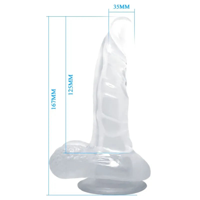 Gode réaliste transparent en gélatine avec ventouse, texture souple, 16 cm de long, 3,5 cm de diamètre, hypoallergénique.