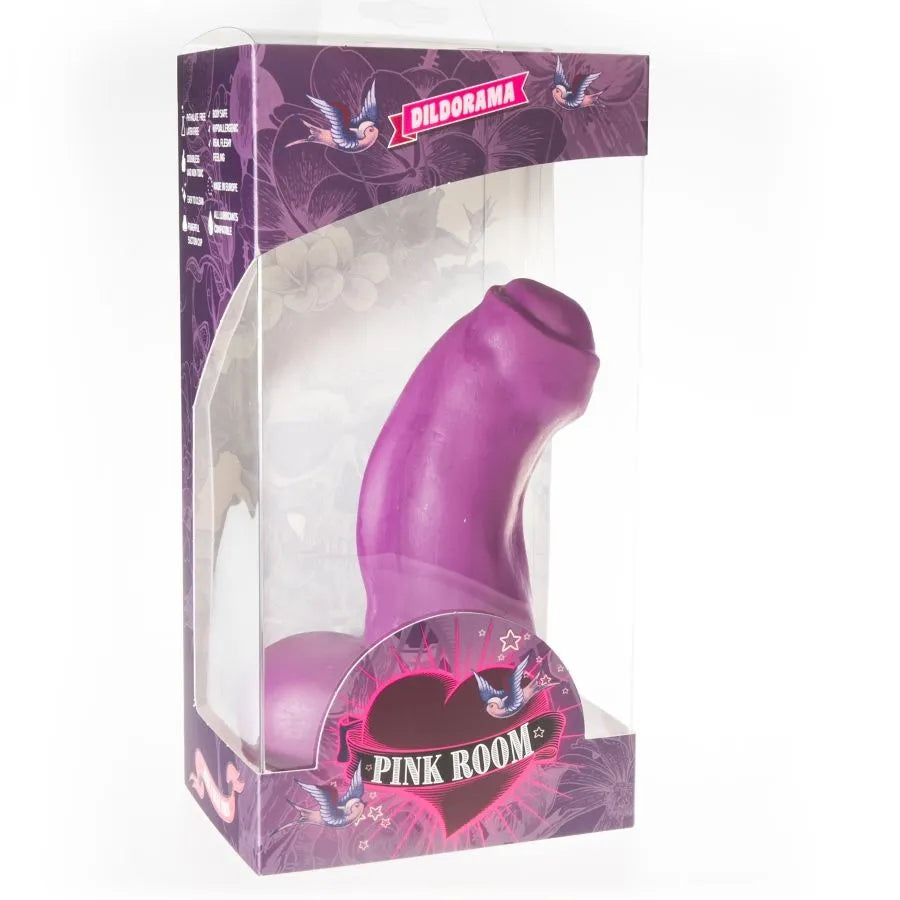 Gode réaliste violet avec ventouse puissante, en PVC hypoallergénique, dans un emballage transparent et décoratif.