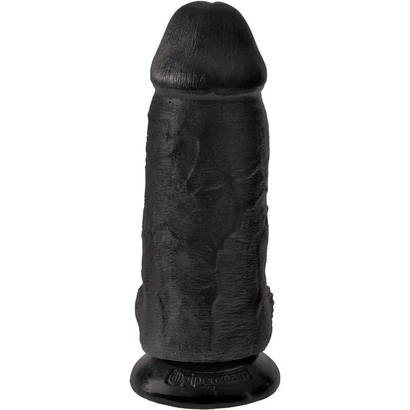 Gode réaliste noir PVC texturé veiné avec ventouse puissante, tête sculptée, compatible harnais et lubrifiants.