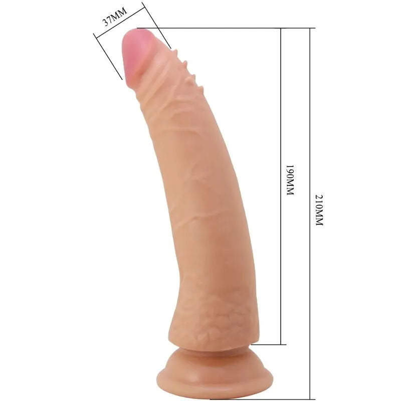 Gode réaliste beige avec ventouse, texture peau, tête rose, flexible, 21 cm, pour plaisir mains libres et étanche.