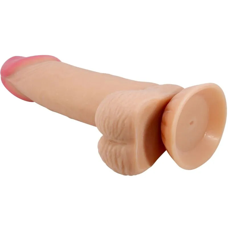Gode réaliste ventouse TPR peau coulissante, teinte naturelle, détails veinés, fixation mains libres, étanche.