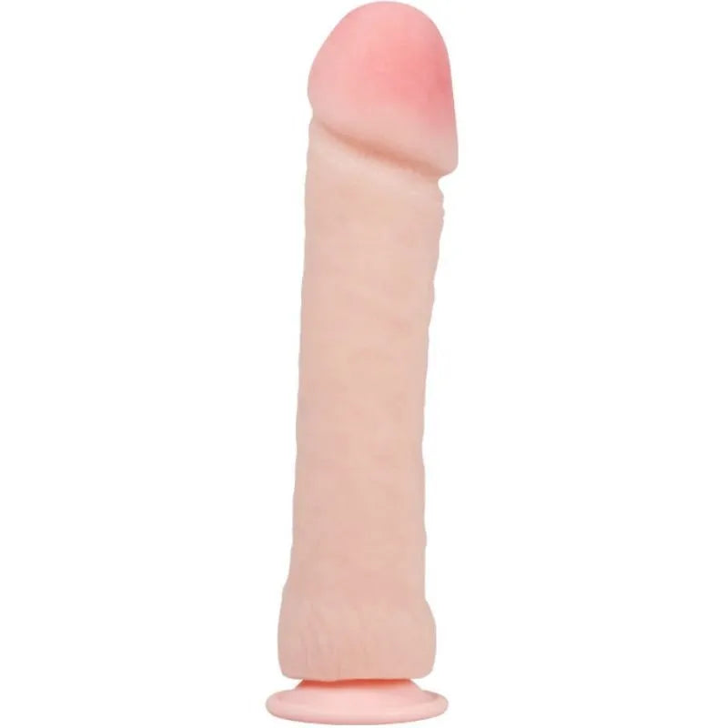 Gode réaliste ventouse rose 26cm, texturé veiné, thermoplastique souple, surface plane, mains libres, hygiénique.