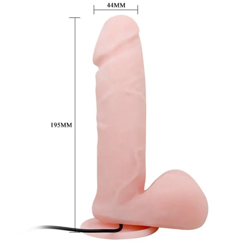Gode réaliste vibrant rose avec ventouse, texture veinée, télécommande, silicone hypoallergénique, étanche, 195mm.