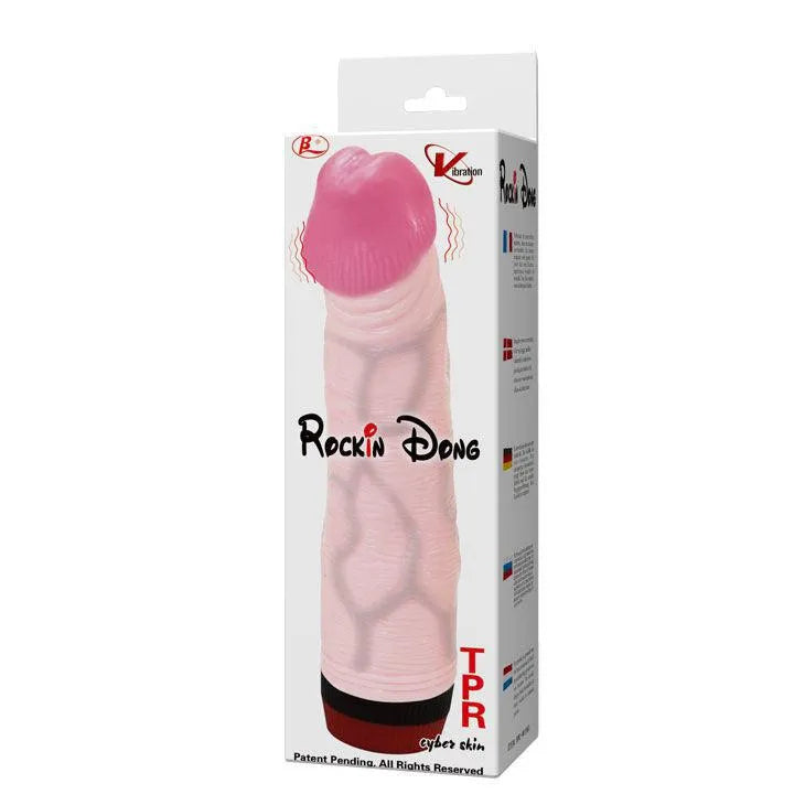 Gode réaliste vibrant rose veineux en TPR, sculpté, texturé, étanche, sur fond blanc, emballage visible.