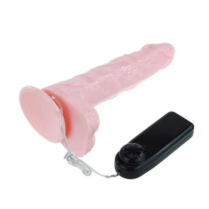 Gode réaliste rose veiné avec ventouse, télécommande filaire noire, texture bulbeuse, 20cm, multivitesse.
