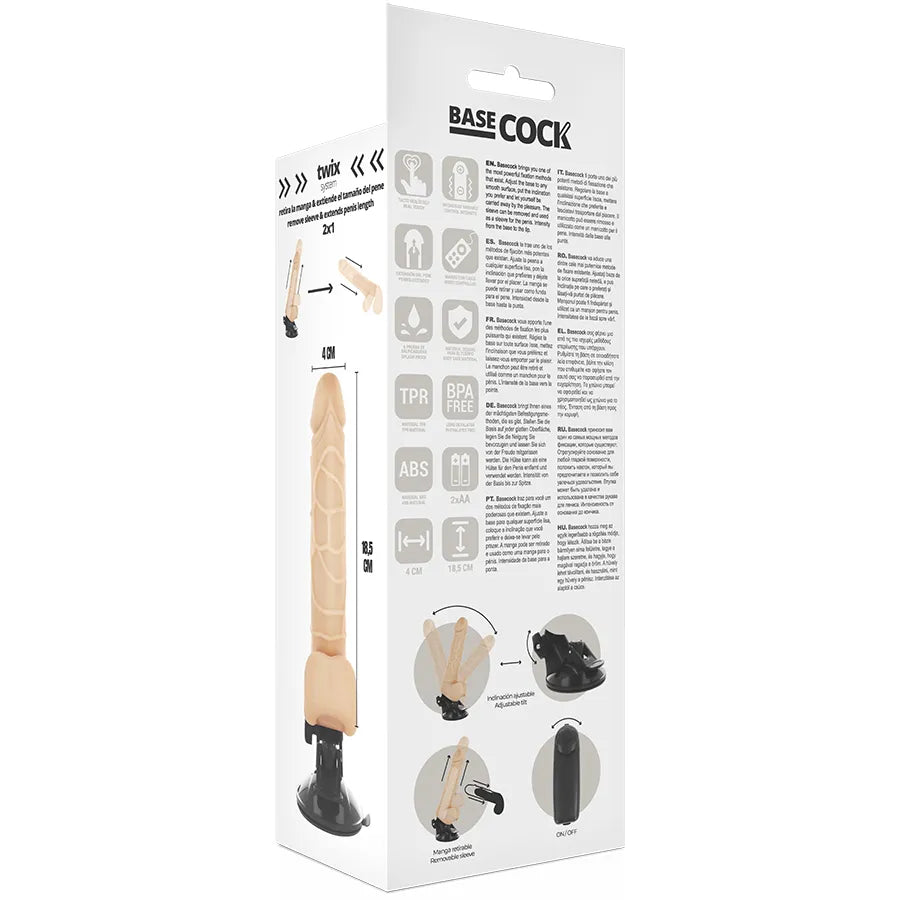 Gode réaliste vibrant beige avec ventouse amovible, veiné, tête façonnée, flexible, télécommande filaire, TPE soyeux.