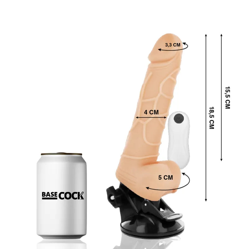 Gode réaliste vibrant beige veiné avec ventouse amovible et télécommande, 18,5 cm, en TPE soyeux et flexible.