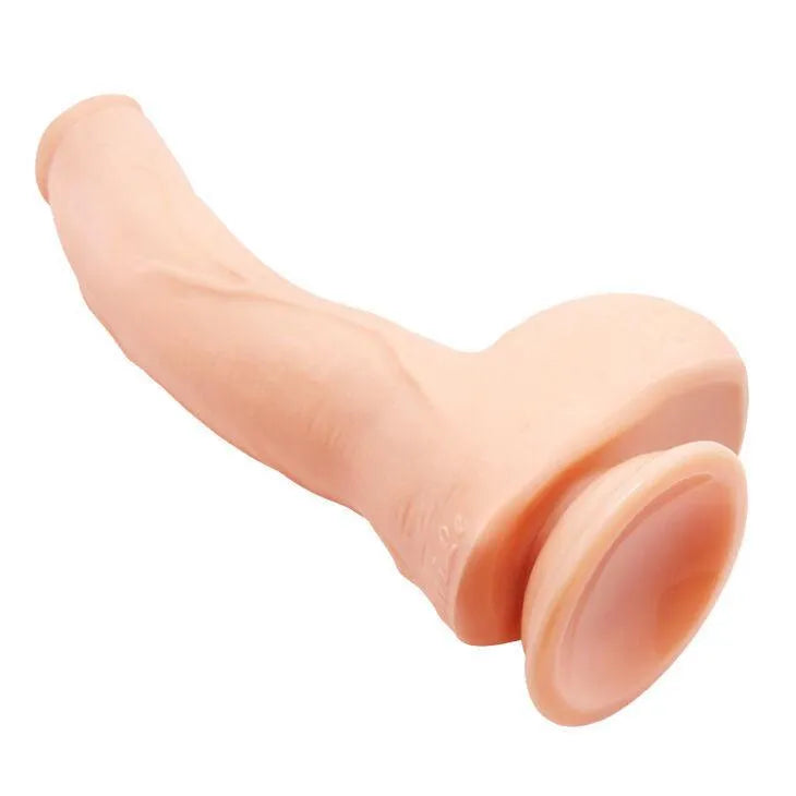Gode réaliste incurvé beige avec ventouse, texturé pour stimulation point G, en TPR souple pour plaisir intense.