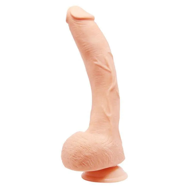 Gode réaliste incurvé beige avec ventouse, texture détaillée, conçu pour stimulation point G, en TPR souple.