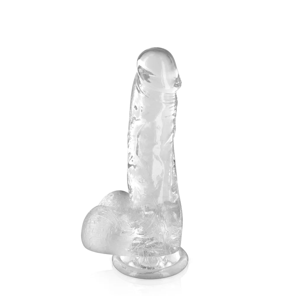 Gode transparent réaliste gland testicules ventouse résistante TPE sans phtalates hypoallergénique nettoyage facile longueur idéale débutants usage solo