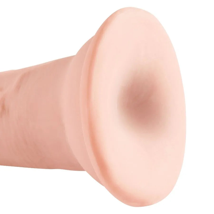Gode réaliste triple densité beige avec ventouse puissante, texture peau douce et tige rigide pour sensation authentique.